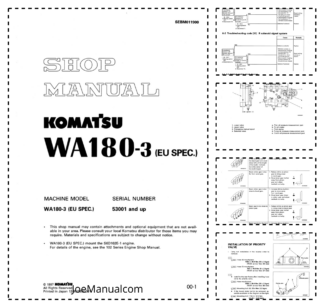 Komatsu WA180-3 EU Spec Wheel Loader Workshop Manual SN 53001 and UP