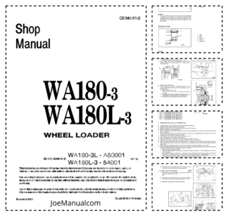 Komatsu WA180-3 WA180L-3 Wheel Loader Workshop Manual SN A80001 54001 and UP