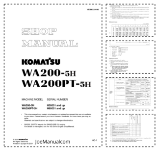 Komatsu WA200-5H WA200PT-5H Wheel Loader Workshop Manual SN H50051 and UP