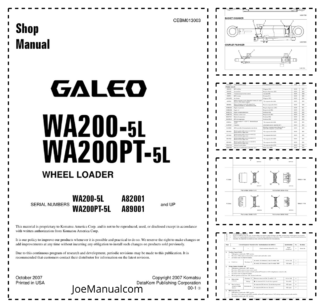 Komatsu WA200-5L WA200PT-5L Galeo Wheel Loader Workshop Manual SN A82001 A89001 and UP