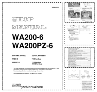 Komatsu WA200-6 WA200PZ-6 Wheel Loader Workshop Manual SN 75001 70136 H00051 and UP