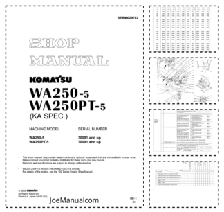 Komatsu WA250-5 WA250PT-5 Wheel Loader Workshop Manual SN 70001 and UP