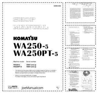 Komatsu WA250-5 WA250PT-5 Wheel Loader Workshop Manual SN 7001 and UP SEBM033208