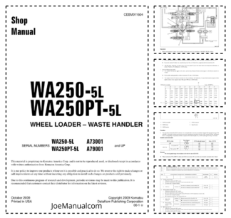 Komatsu WA250-5L WA250PT-5L Wheel Loader Workshop Manual SN A73001 A79001 and UP CEBM011604