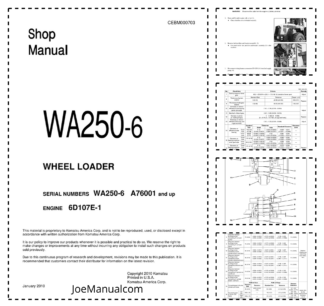 Komatsu WA250-6 Wheel Loader Workshop Manual SN A76001 and UP