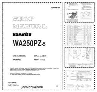 Komatsu WA250PZ-5 Wheel Loader Workshop Manual SN H50051 and UP