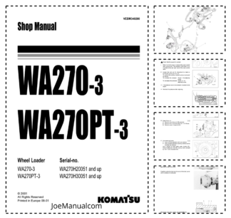 Komatsu WA270-3 WA270PT-3 Wheel Loader Workshop Manual SN 20051 30051 and UP