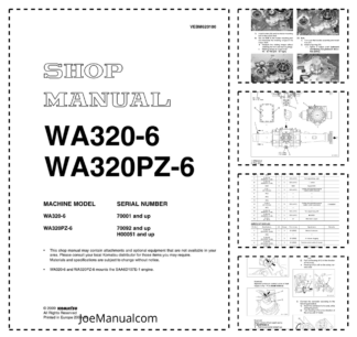 Komatsu WA320-6 WA320PZ-6  Wheel Loader Workshop Manual SN 70001 700092 H00051 and UP