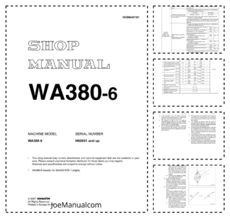 Komatsu WA380-6 Wheel Loader Workshop Manual SN H60051 and UP