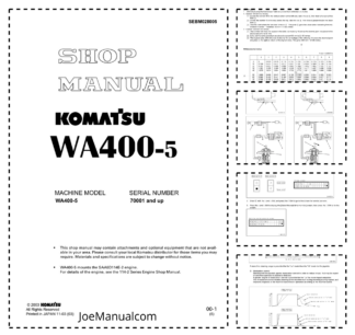 Komatsu WA400-5 Wheel Loader Workshop Manual SN 70001 and UP SEBM028005