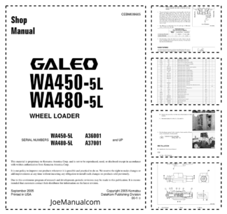 Komatsu WA450-5L WA480-5L Wheel Loader Workshop Manual SN A36001 A37001 and UP