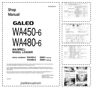 Komatsu WA450-6 WA480-6 Galeo Wheel Loader Workshop Manual SN 66001 85001 and UP