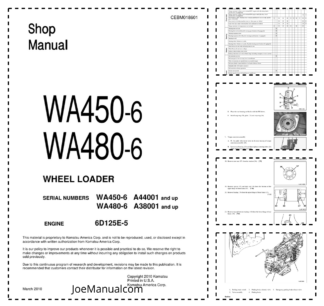 Komatsu WA450-6 WA480-6 Wheel Loader Workshop Manual SN A44001 A38001 and UP