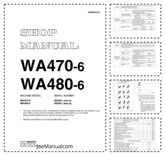 Komatsu WA470-6 WA480-6 Wheel Loader Workshop Manual SN H50051 H60051 and UP