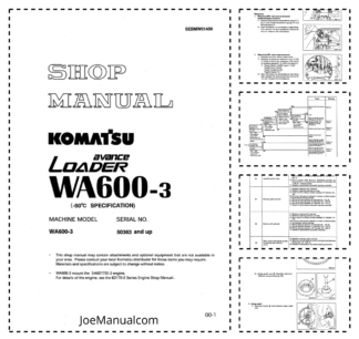 Komatsu WA600-3 Avance Wheel Loader Workshop Manual SN 50363 and UP