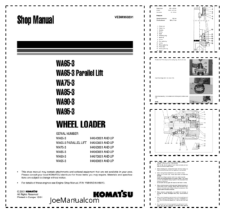 Komatsu WA65-3 Parallel Lift WA75-3 85-3 90-3 95-3 Wheel Loader Workshop Manual VEBM950201