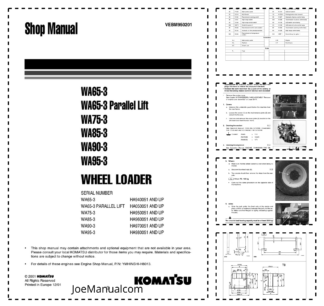 Komatsu WA65-3 Parallel Lift WA75-3 85-3 90-3 95-3 Wheel Loader Workshop Manual