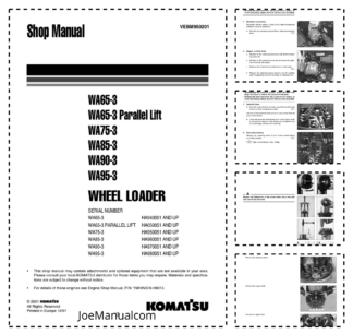 Komatsu WA65-3 Parallel Lift WA75-3 WA85-3 WA90-3 WA95-3 Wheel Loader Workshop Manual