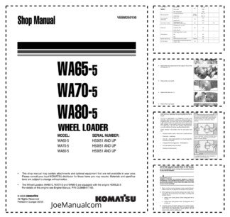 Komatsu WA65-5 WA70-5 WA80-5 Wheel Loader Workshop Manual SN H50051 and UP VEBM250100