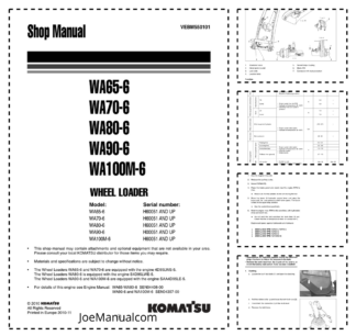 Komatsu WA65-6 70-6 80-6 90-6 100M-6 Wheel Loader Workshop Manual SN 50051 and UP VEBM550101
