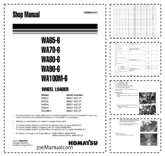 Komatsu WA65-6 WA70-6 WA80-6 WA90-6 WA100M-6 Wheel Loader Workshop Manual H60051 and UP
