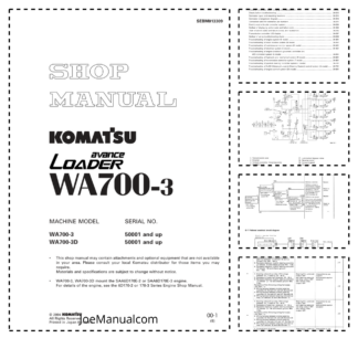 Komatsu WA700-3 Avance Wheel Loader Workshop Manual SN 50001 and UP SEBM13309