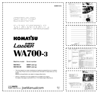 Komatsu WA700-3 Avance Wheel Loader Workshop Manual SN 50001 and UP SEBM13312