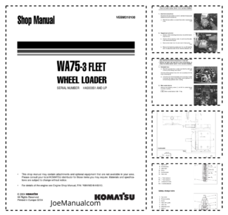 Komatsu WA75-3 FLEET Wheel Loader Workshop Manual SN HA3000051 and UP