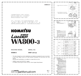 Komatsu WA800-3 Avance Wheel Loader Workshop Manual SN 50001 and UP