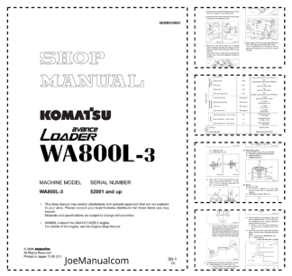 Komatsu WA800L-3 Avance Wheel Loader Workshop Manual SN 52001 and UP