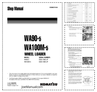 Komatsu WA90-5 WA100M-5 Wheel Loader Workshop Manual SN 5051 and UP