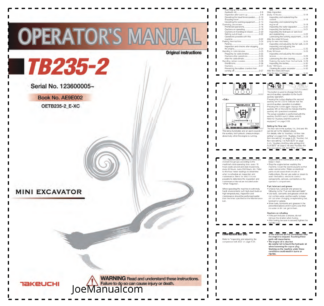 Takeuchi TB235-2 Excavator Operators Manual SN from 123600005