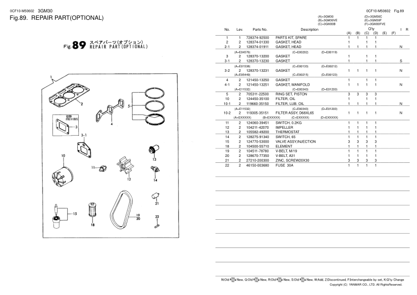 Yanmar 3GM30 3GM30B 3GM30C 3GM30F Marine Diesel Engine Parts Catalog - Image 8