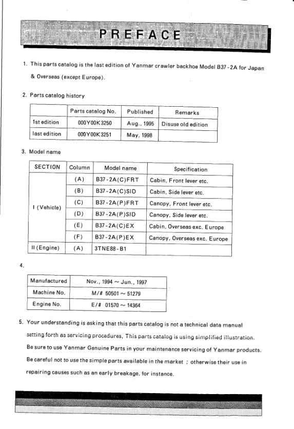 Yanmar B37-2A Excavator Parts Catalog for Japan and Overseas - Image 2