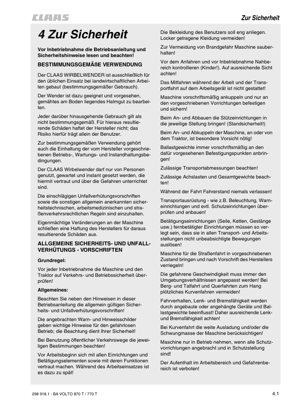 CLAAS VOLTO 870 T 770 T Tedder Operators Manual DE - Image 10