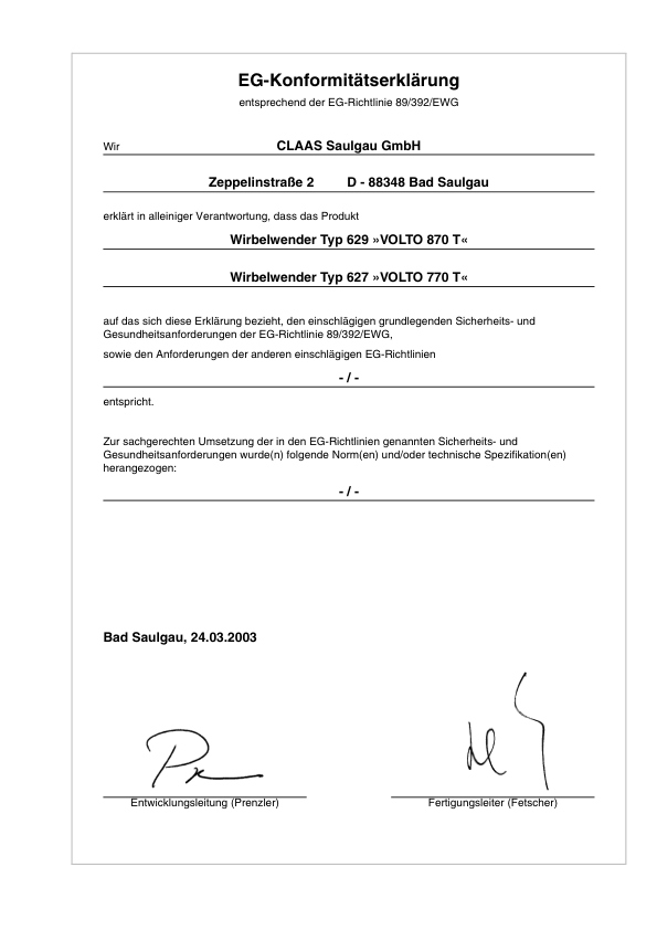 CLAAS VOLTO 870 T 770 T Tedder Operators Manual DE - Image 6