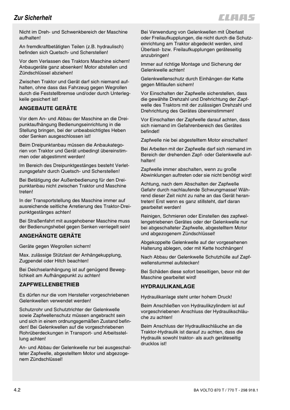 CLAAS VOLTO 870 T 770 T Tedder Operators Manual DE - Image 11