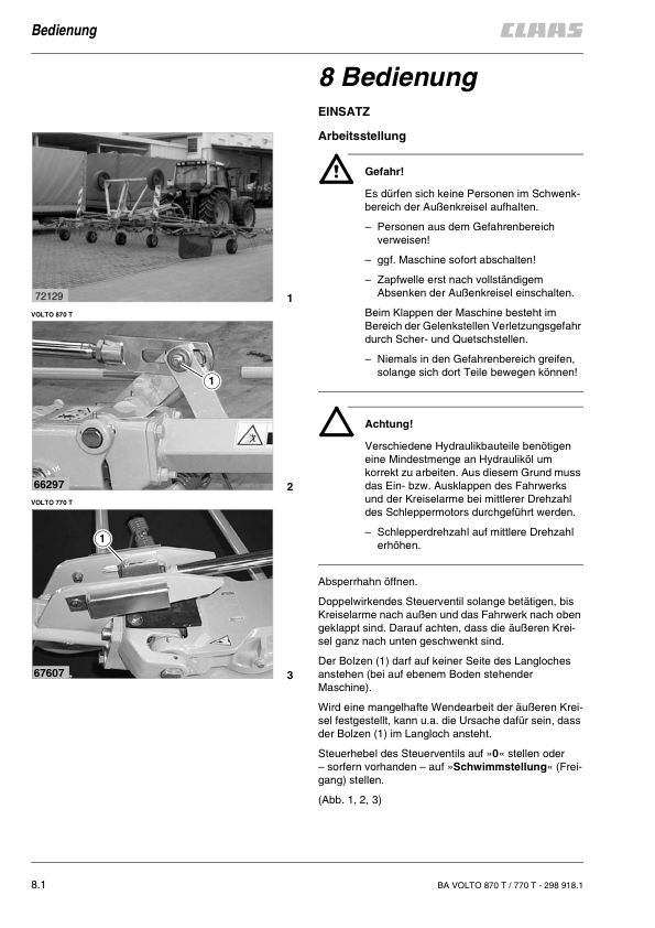 CLAAS VOLTO 870 T 770 T Tedder Operators Manual DE - Image 13
