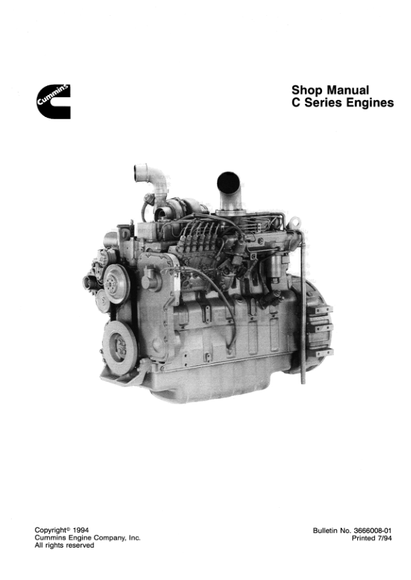 Cummins C Series Diesel Engine Workshop Manual 1991 1994 Certification Lvl - Image 6