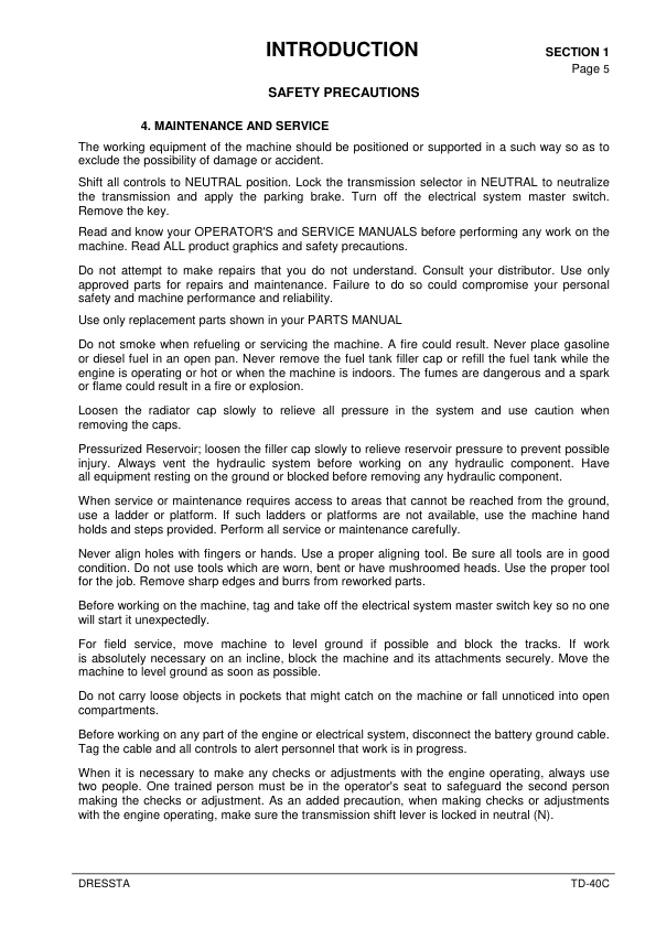 DRESSTA TD-40C Bulldozer Service Manual SN 1501 and UP - Image 11