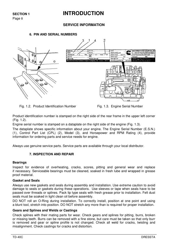 DRESSTA TD-40C Bulldozer Service Manual SN 1501 and UP - Image 5