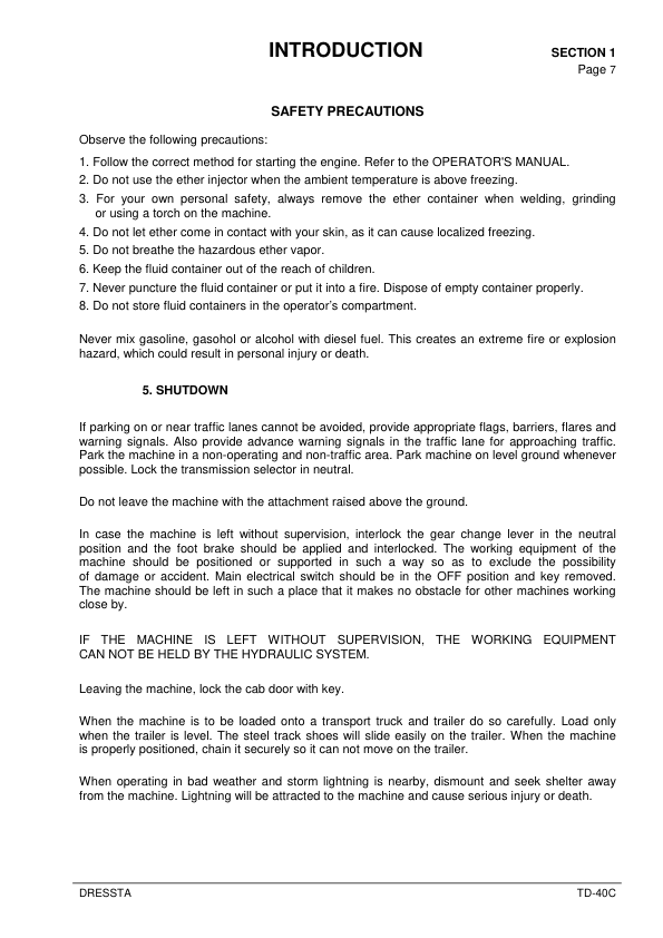 DRESSTA TD-40C Bulldozer Service Manual SN 1501 and UP - Image 4