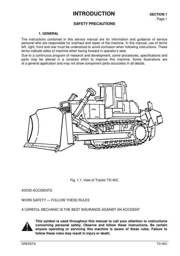 DRESSTA TD-40C Bulldozer Service Manual SN 1501 and UP - Image 7