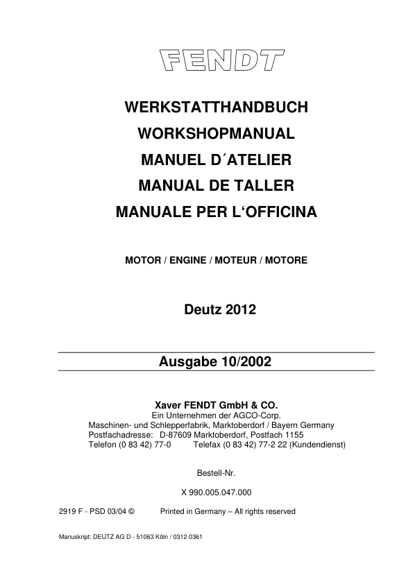 FENDT DEUTZ 2012 Engine Workshop Manual X990005047000 - Image 6