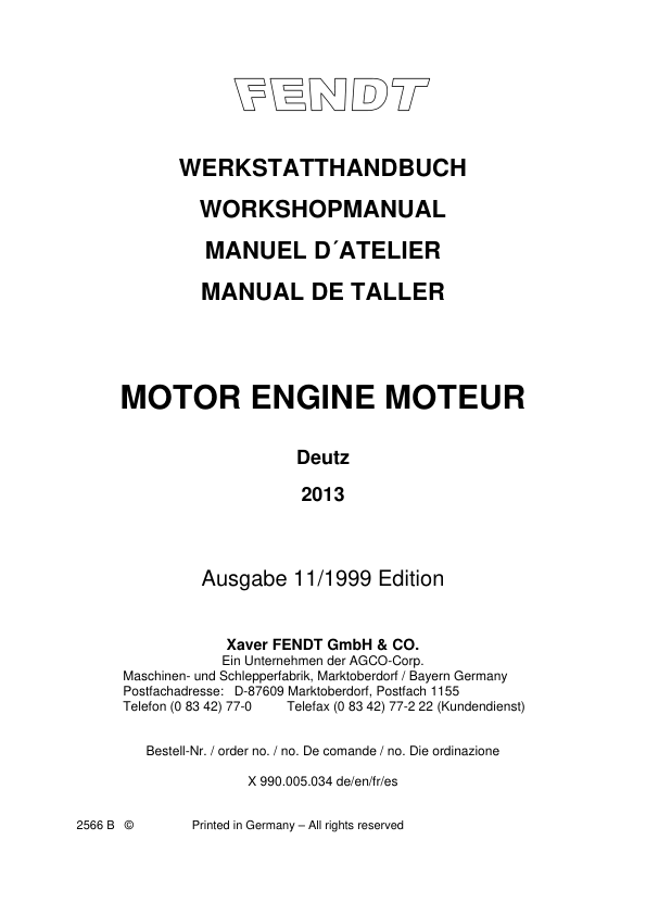 FENDT DEUTZ 2013 Engine Workshop Manual X990005034 - Image 2