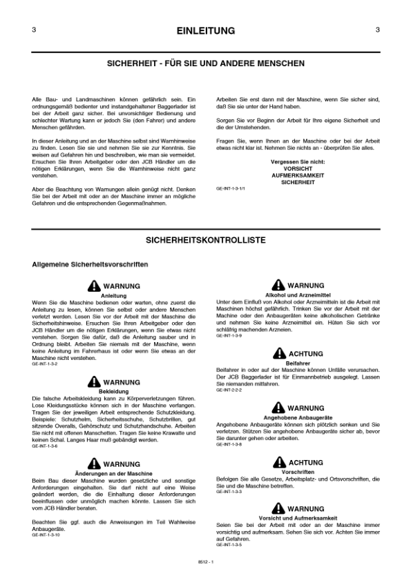 JCB 3CX 4CX 4C 4CN Servo Command Backhoe Loader Operators Manual 483468-499999 DE 9801/8512 Printed Book - Image 4