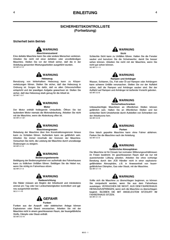 JCB 3CX 4CX 4C 4CN Servo Command Backhoe Loader Operators Manual 483468-499999 DE 9801/8512 Printed Book - Image 5