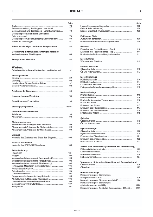 JCB 3CX 4CX 4C 4CN Servo Command Backhoe Loader Operators Manual 483468-499999 DE 9801/8512 Printed Book - Image 8