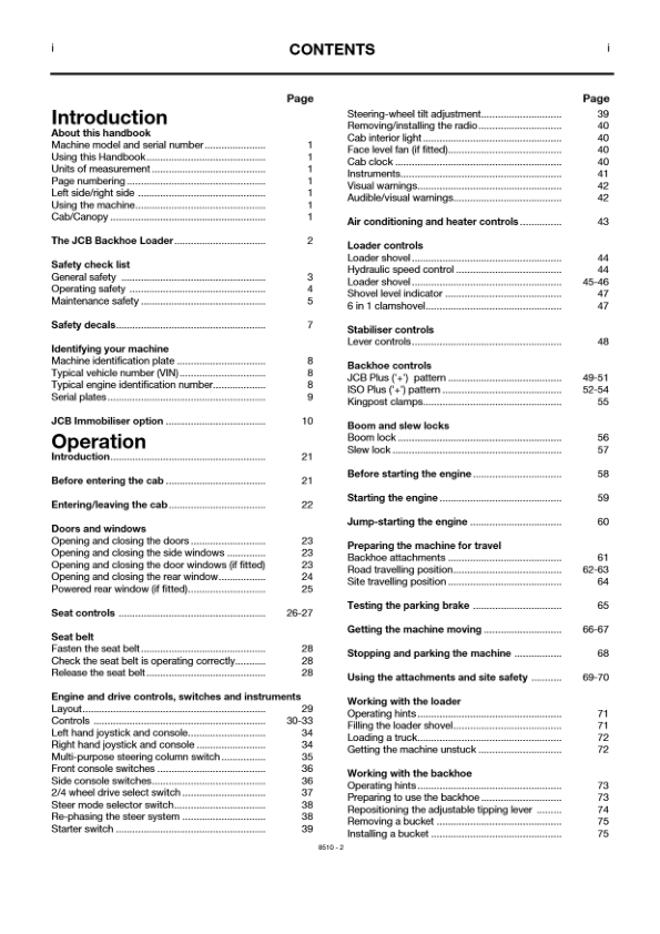 JCB 3CX 4CX 4C 4CN Servo Command Backhoe Loader Operators Manual 483468-499999 ENG 9801/8510 Printed Book - Image 7