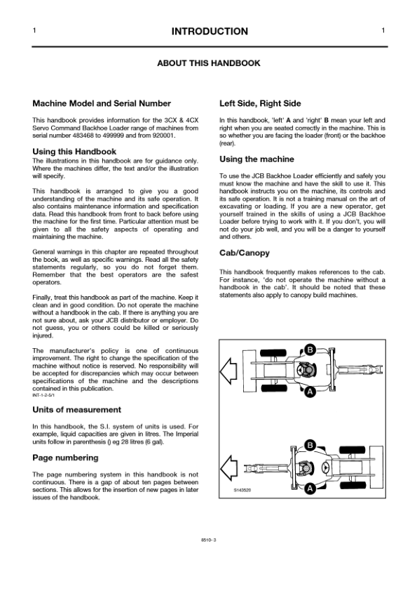 JCB 3CX 4CX 4C 4CN Servo Command Backhoe Loader Operators Manual 483468-499999 ENG 9801/8510 Printed Book - Image 11